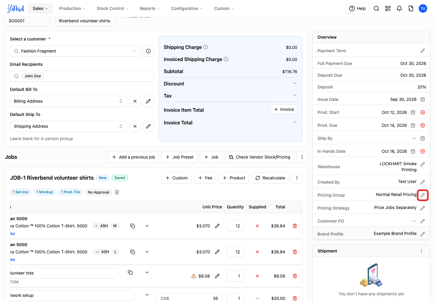 In Overview, click the pencil beside Pricing Group.