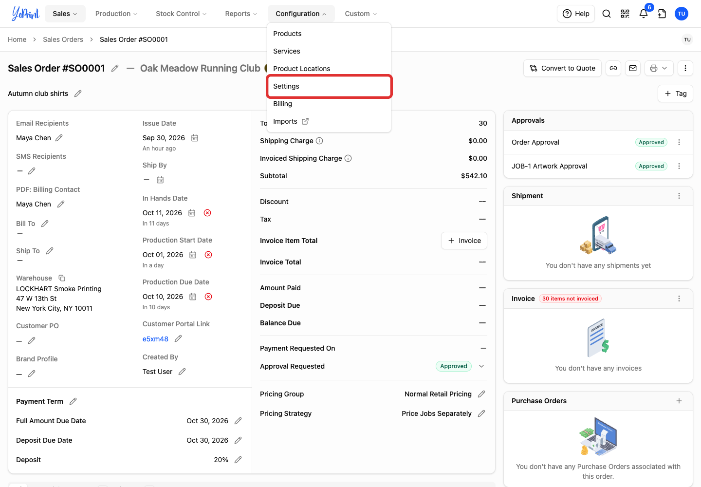 Choose Settings from the Configuration menu
