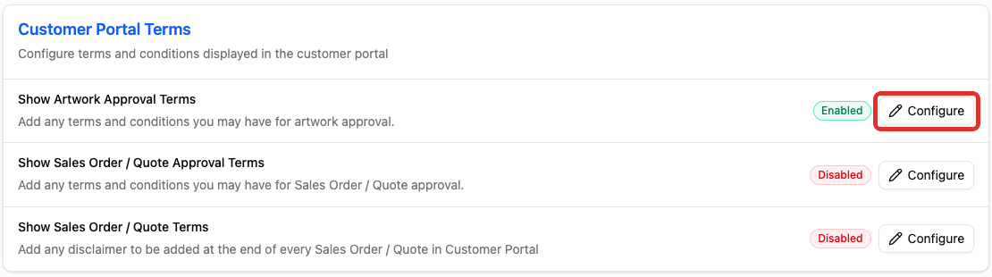 Reopen the enabled artwork terms setting