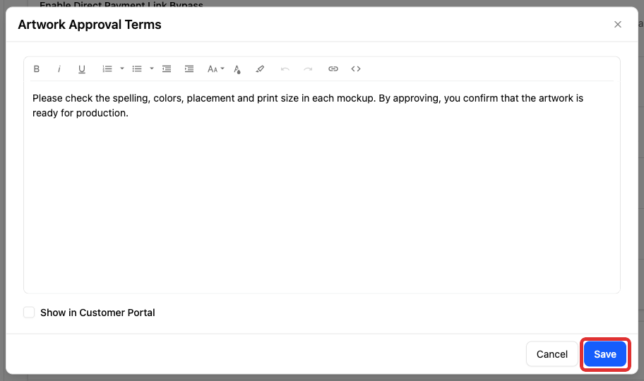 Save with artwork terms hidden