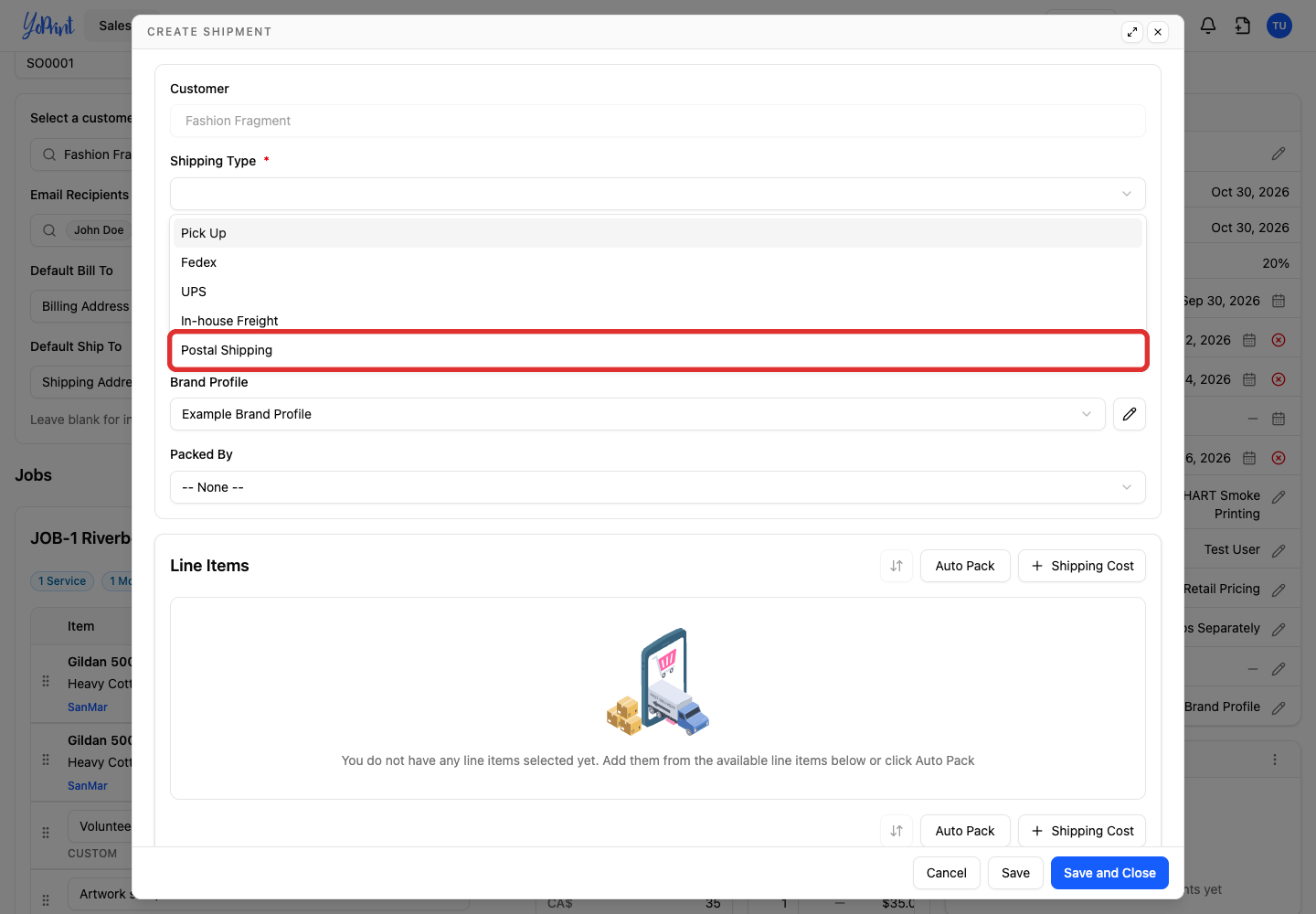 Choose the delivery method your shop uses.