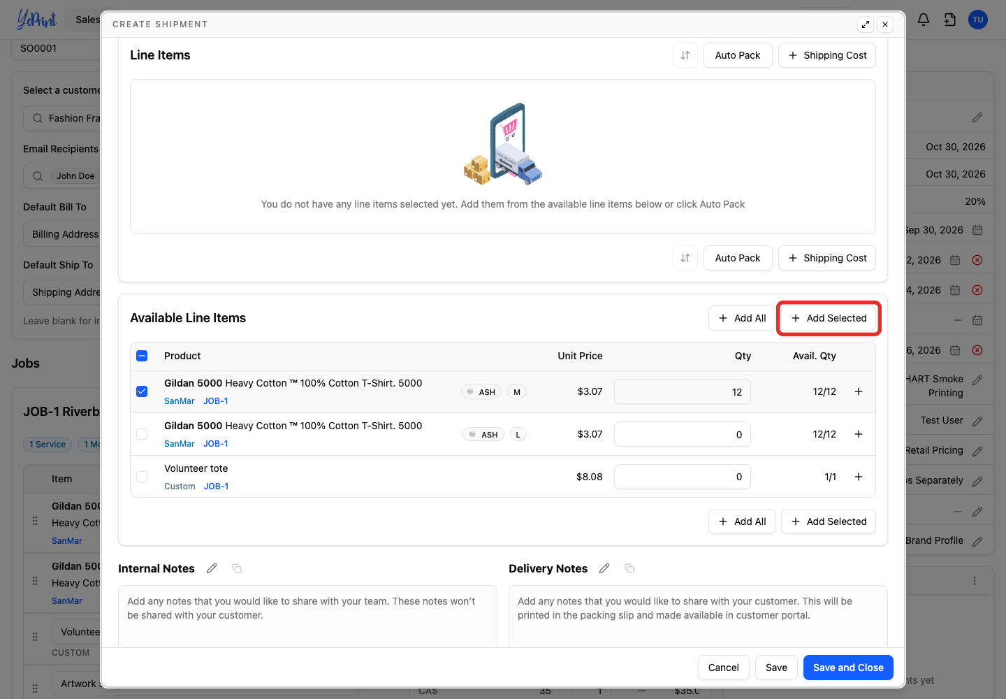 Click + Add Selected.