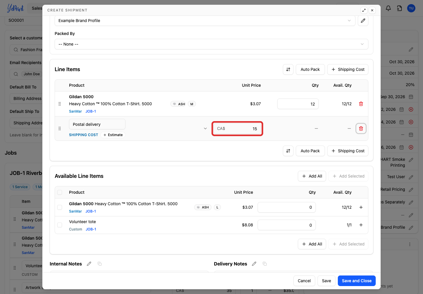 Enter the amount delivery costs your shop.