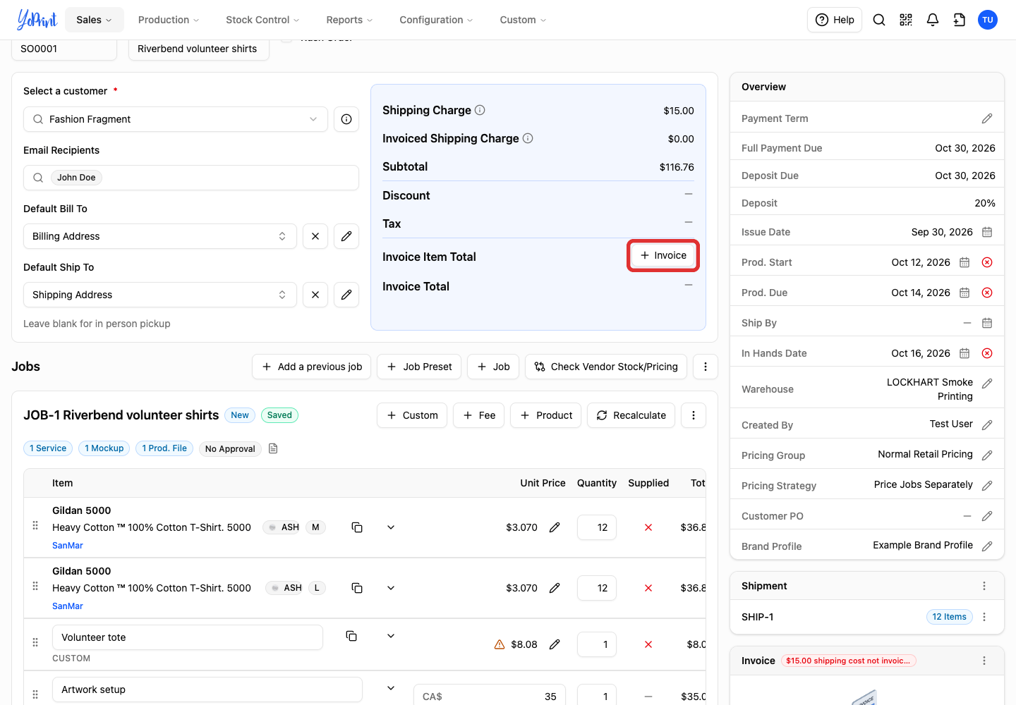 In the quote totals, click Invoice.