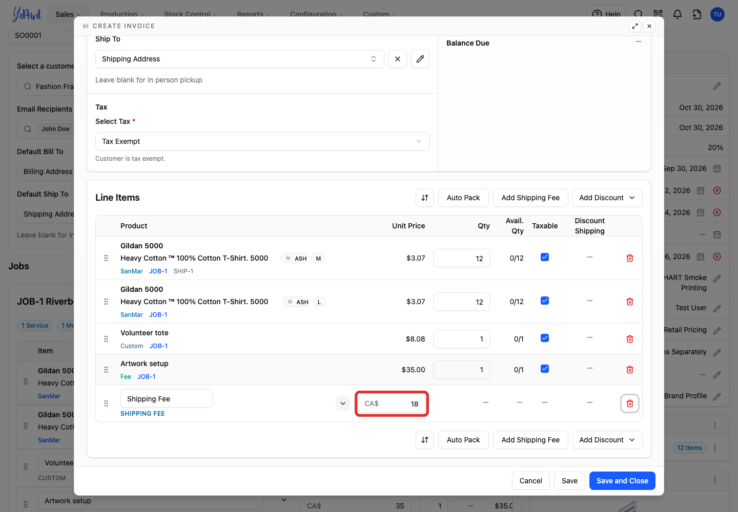 Check Shipping Fee. It starts from the saved shipment costs; change it if you charge a different amount.