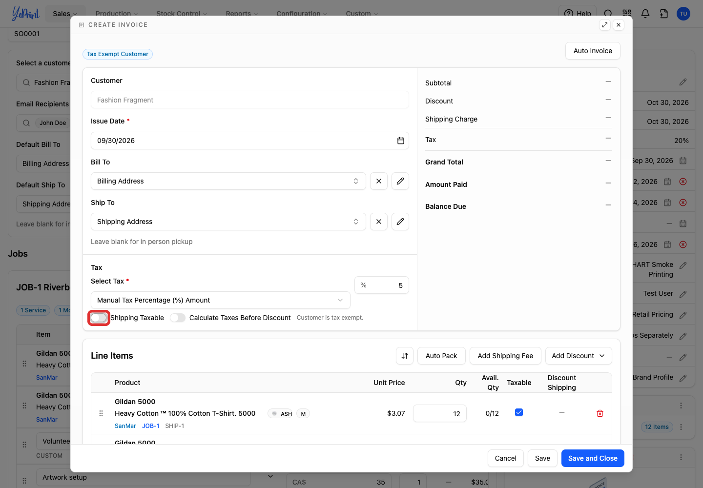 Set Shipping Taxable to control whether the shipping fee is taxed.