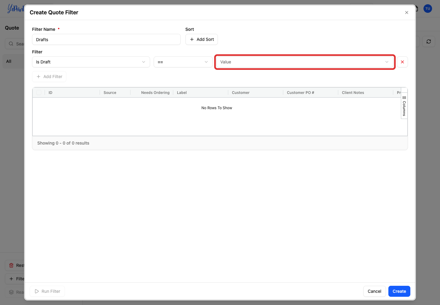 Open the value picker beside ==.