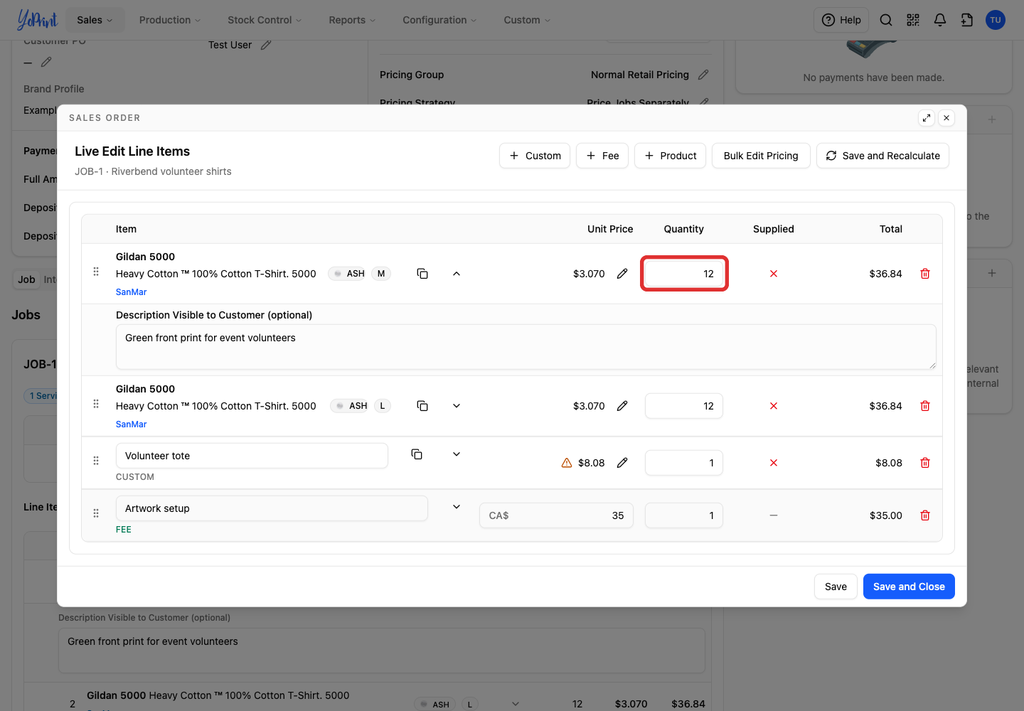 Change the product row as needed.