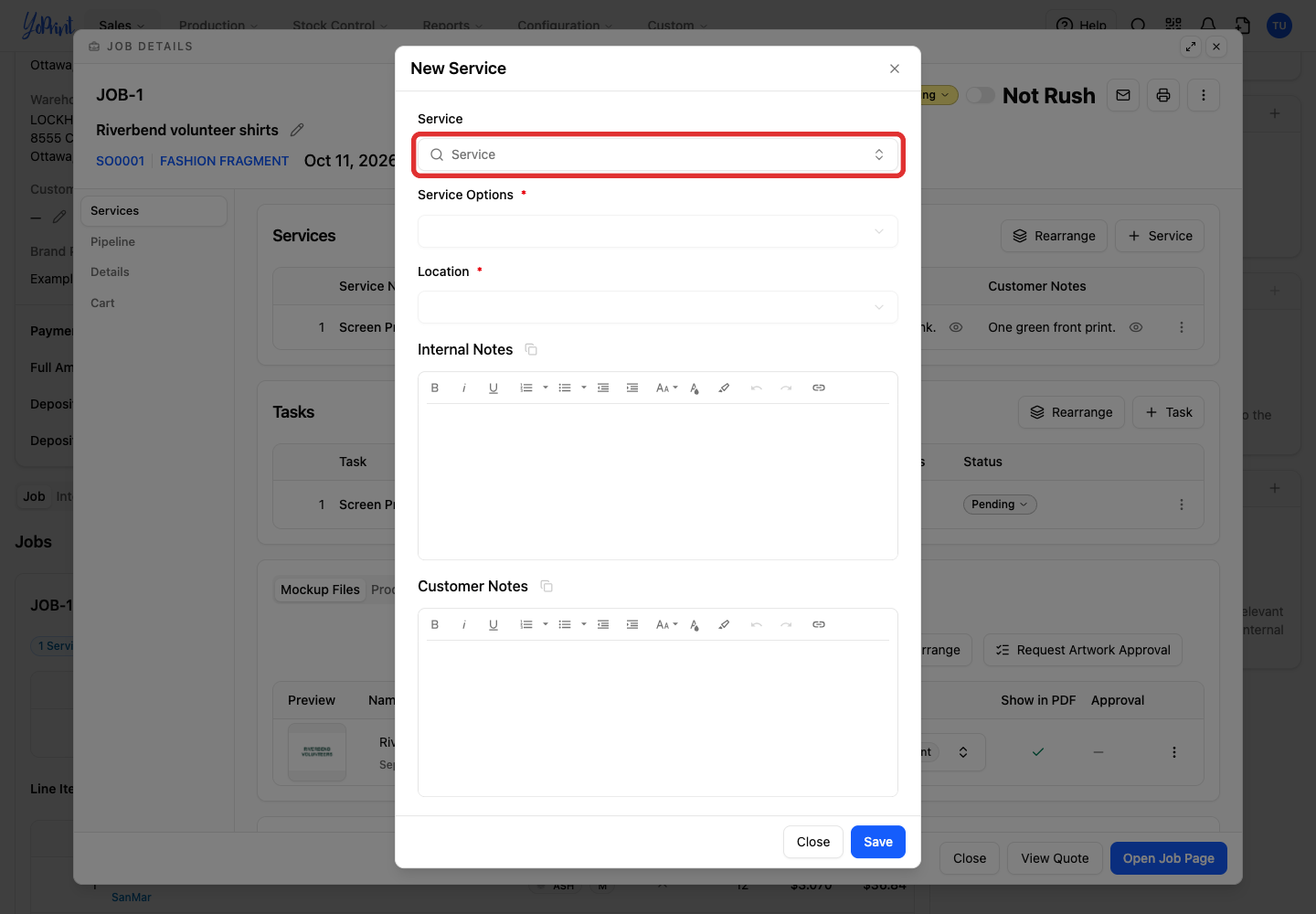 Open the Service picker.