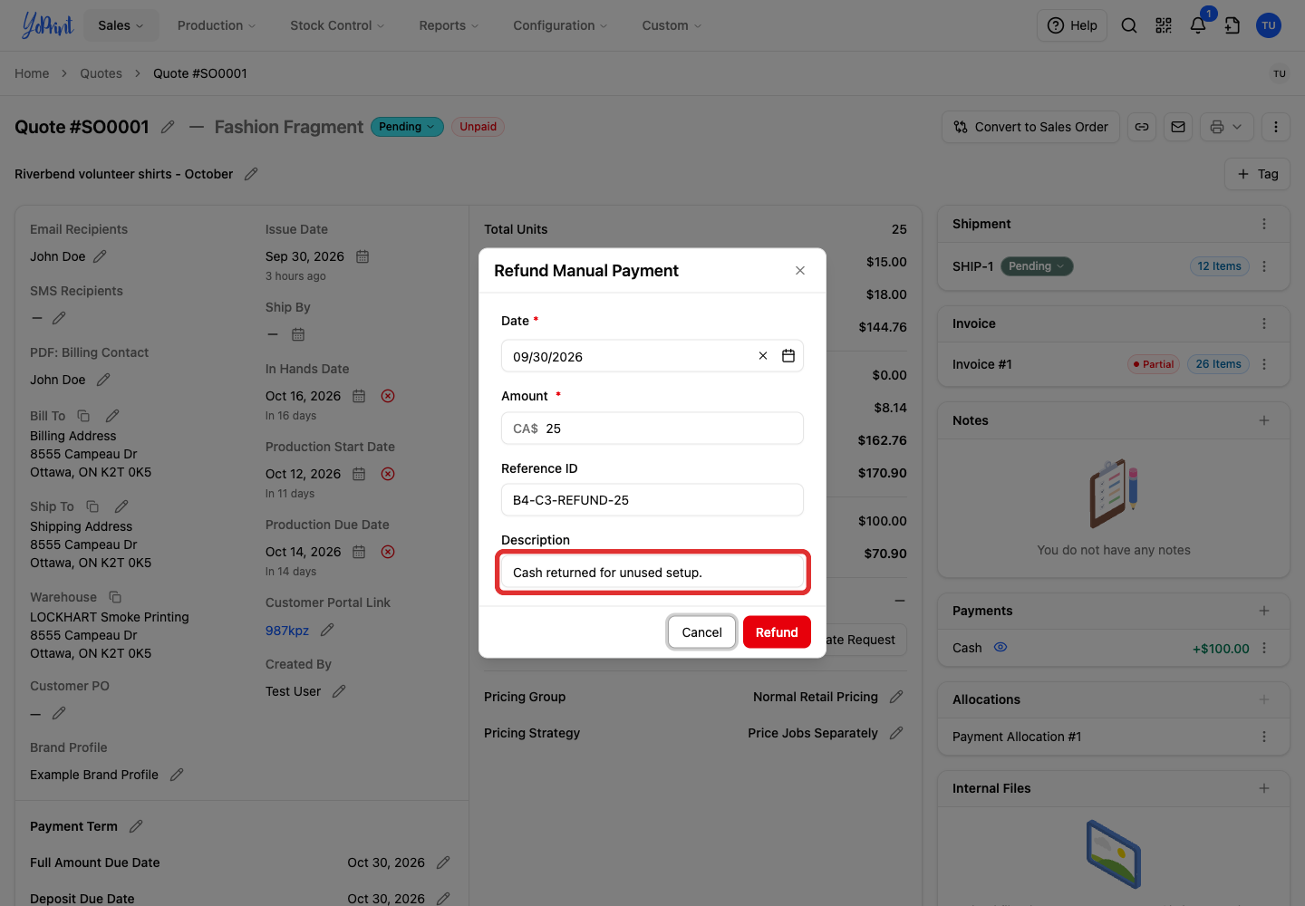 Description of the manual refund