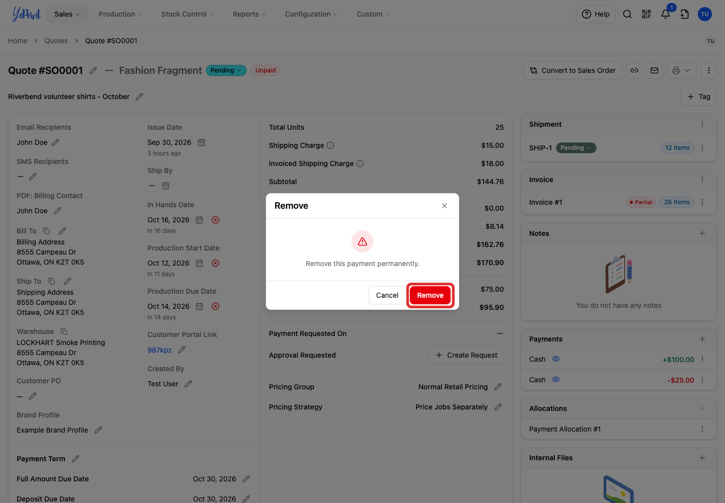 Confirmation to remove the refund record