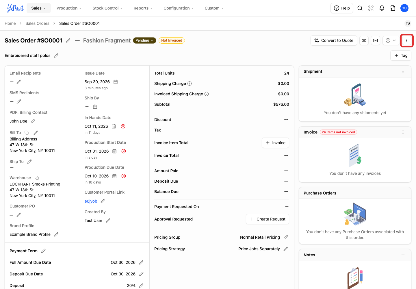 Quick Actions on the sales order