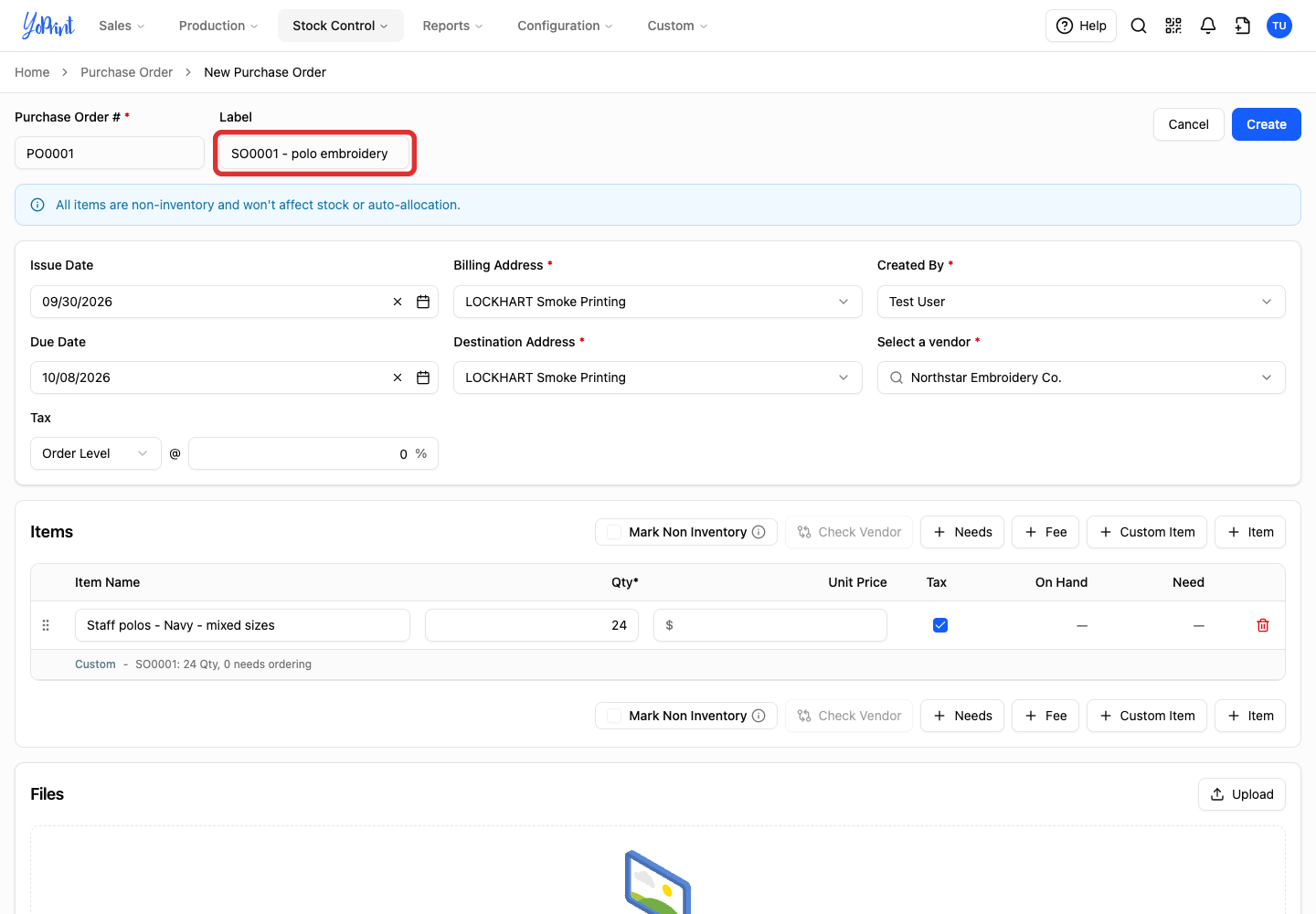 Label identifying the customer order and outsourced work