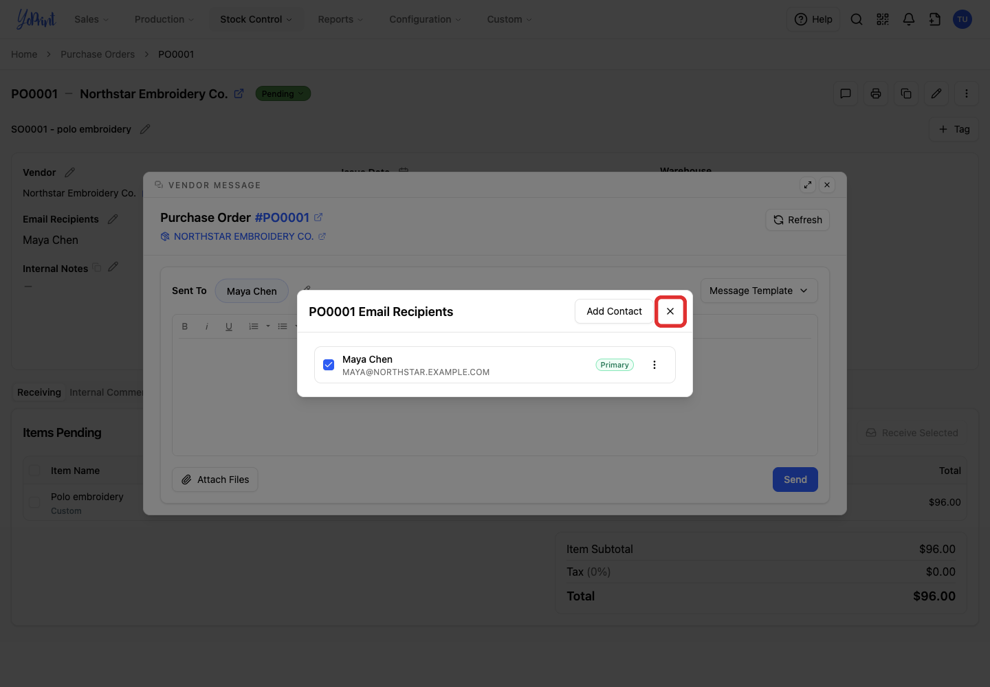 Close the recipient window