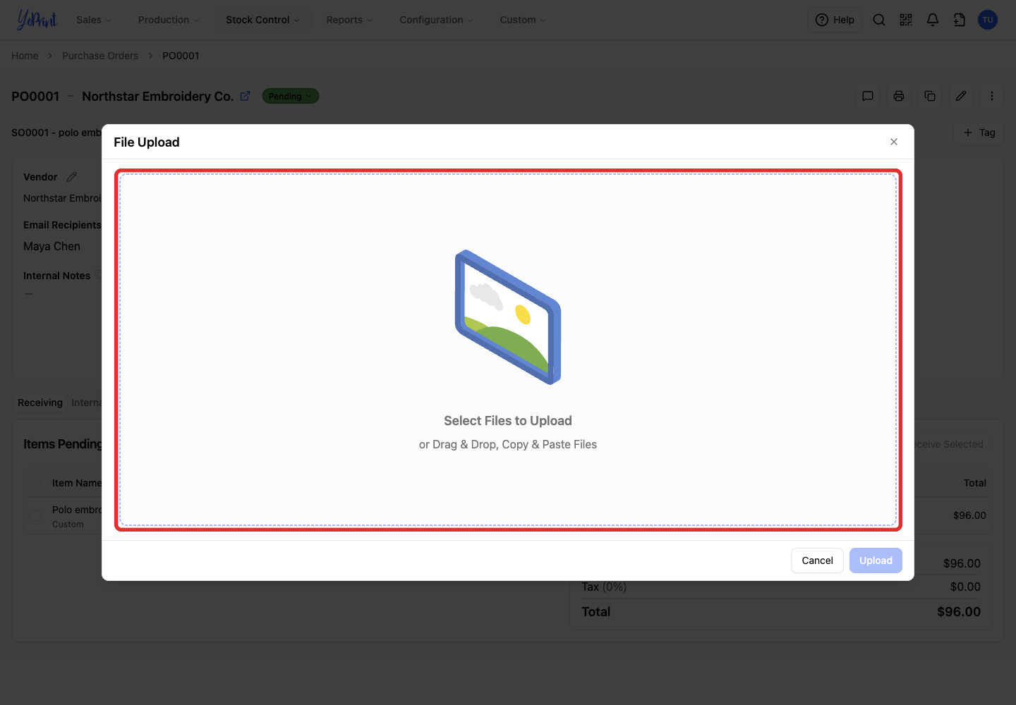 Select files for the email