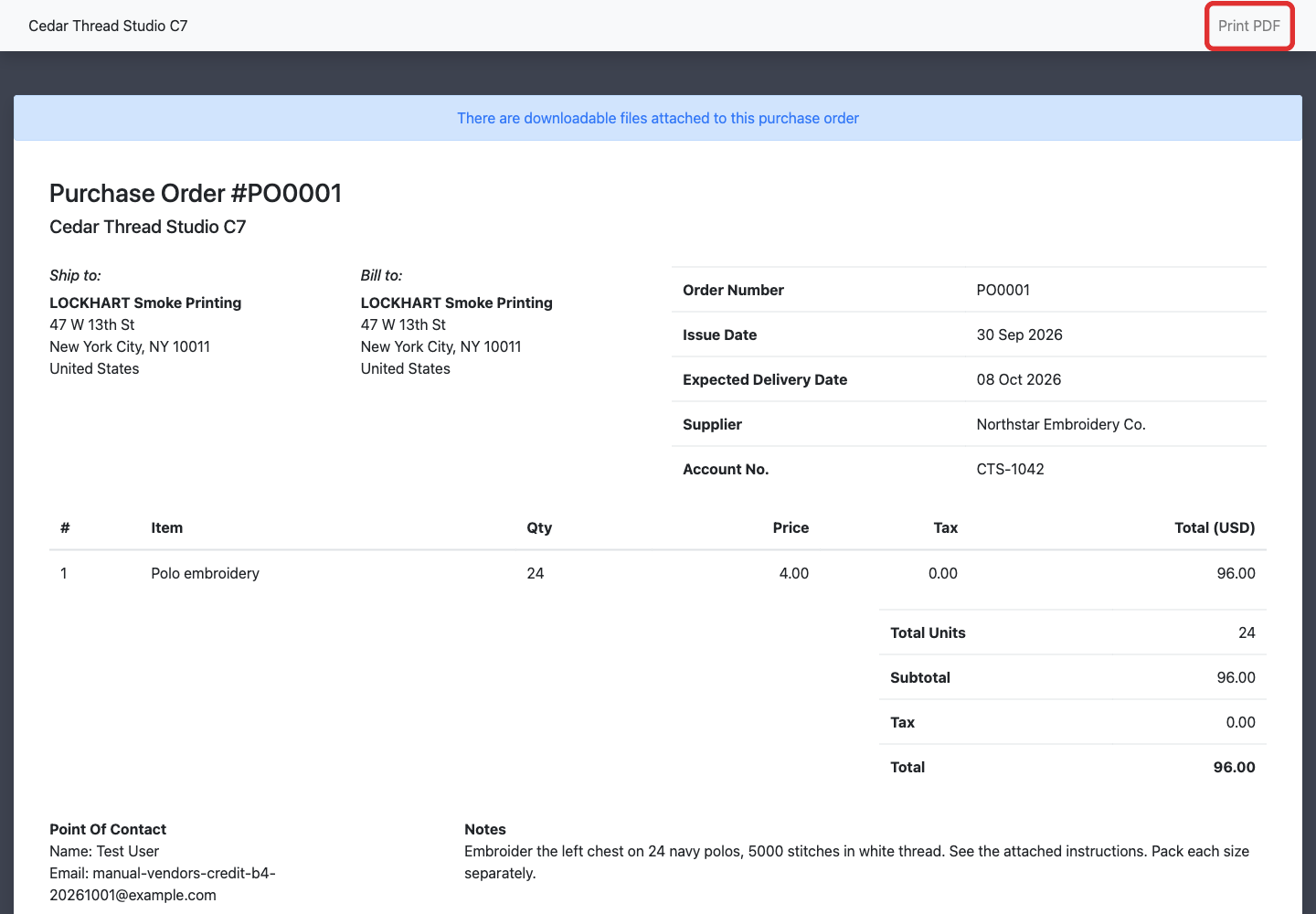Print PDF on the shared purchase order