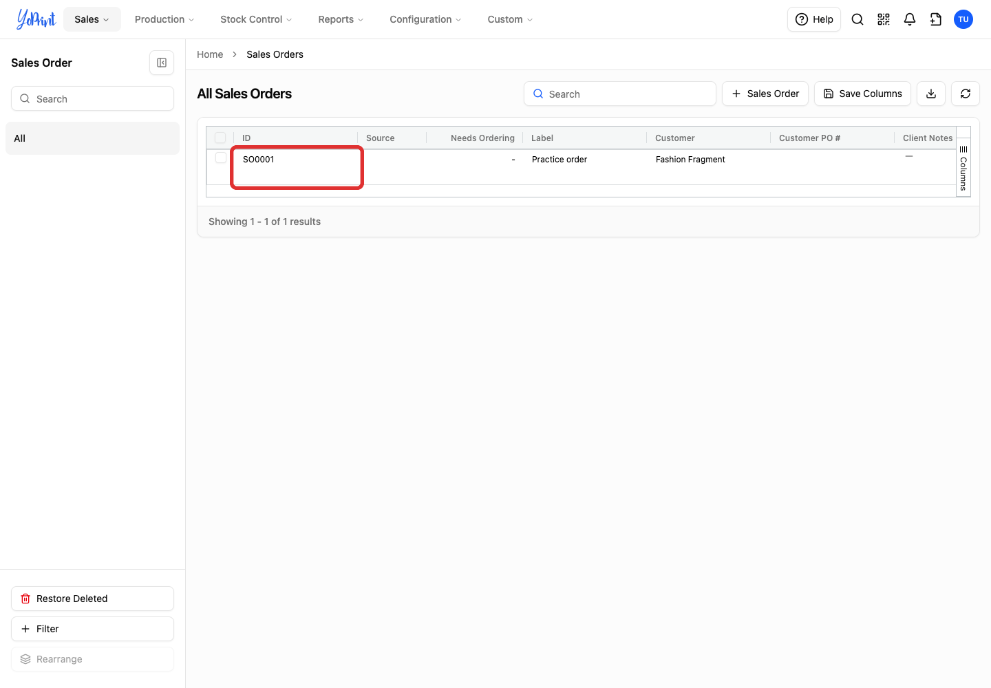 Double-click the sales order in the list