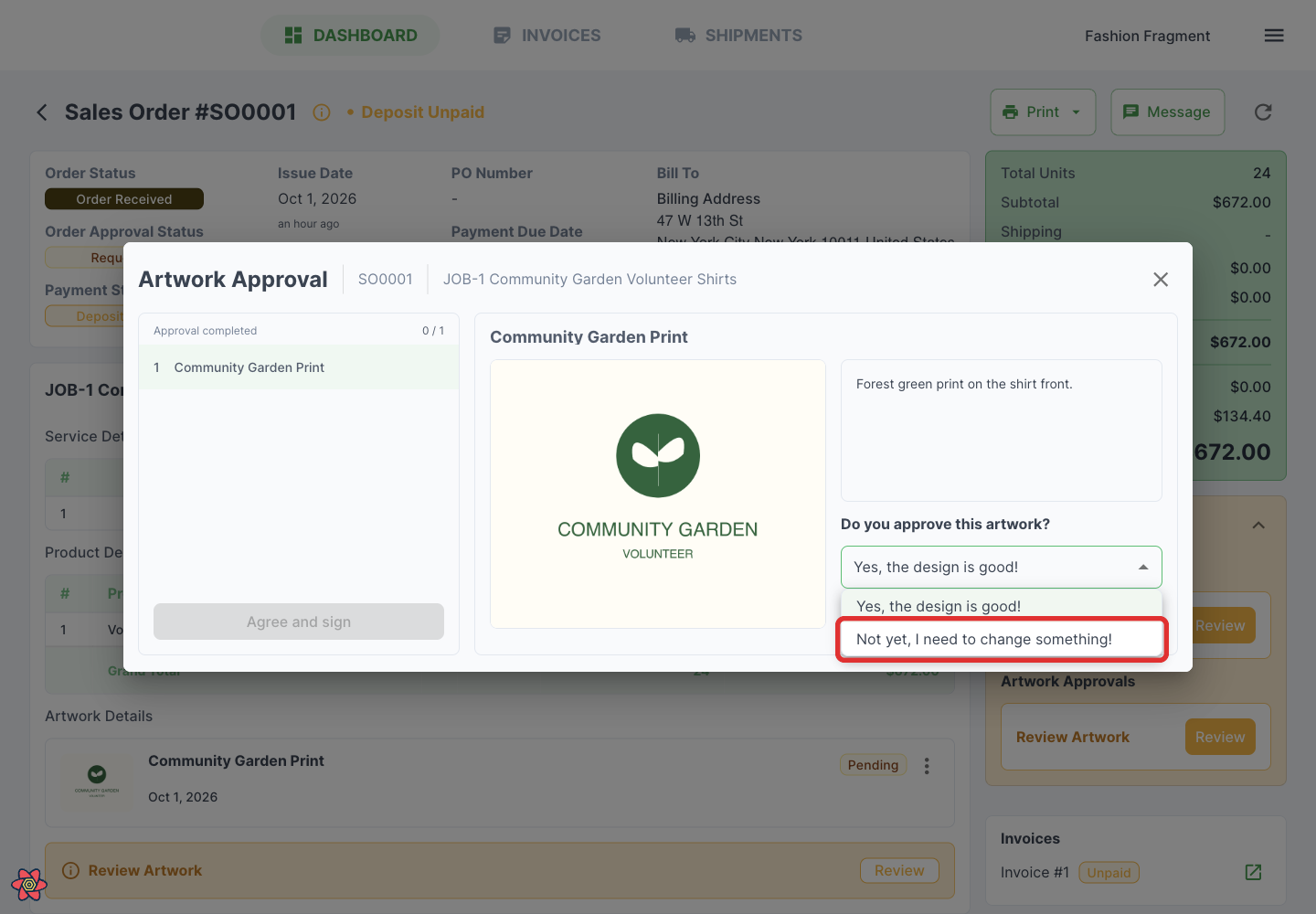 Approval and change-request choices