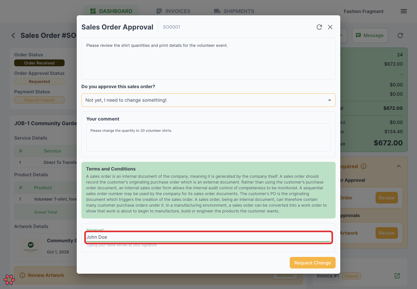 Sign the order response