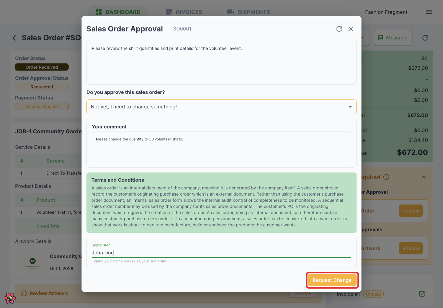 Submit the signed change request