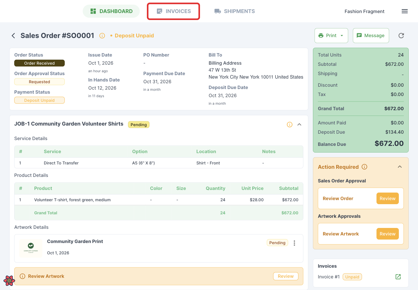 Open the Invoices page