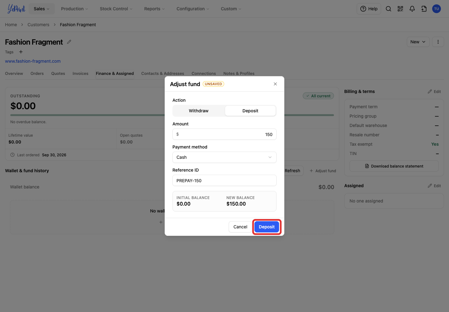 Confirm the deposit