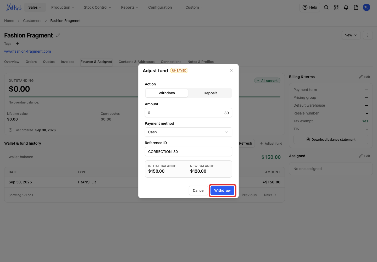 Confirm the withdrawal