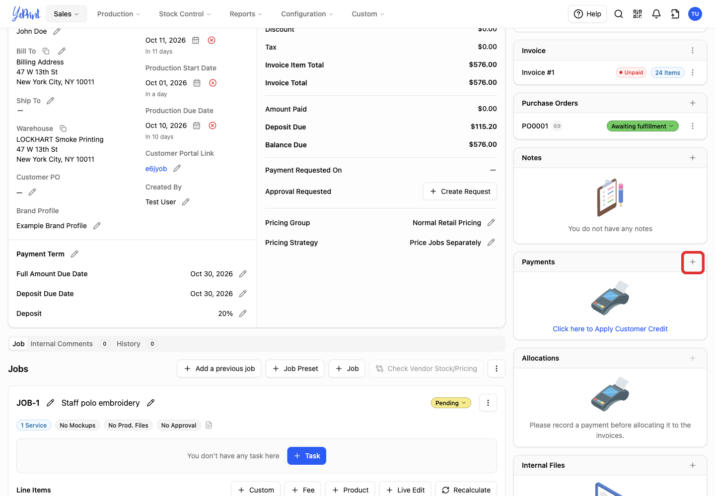 Payments Add button