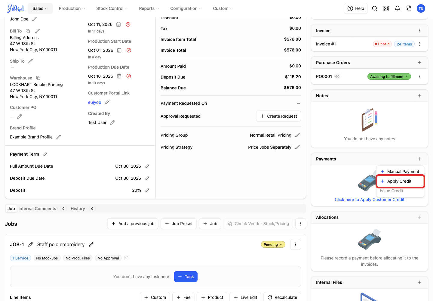 Apply Credit in the Payments menu