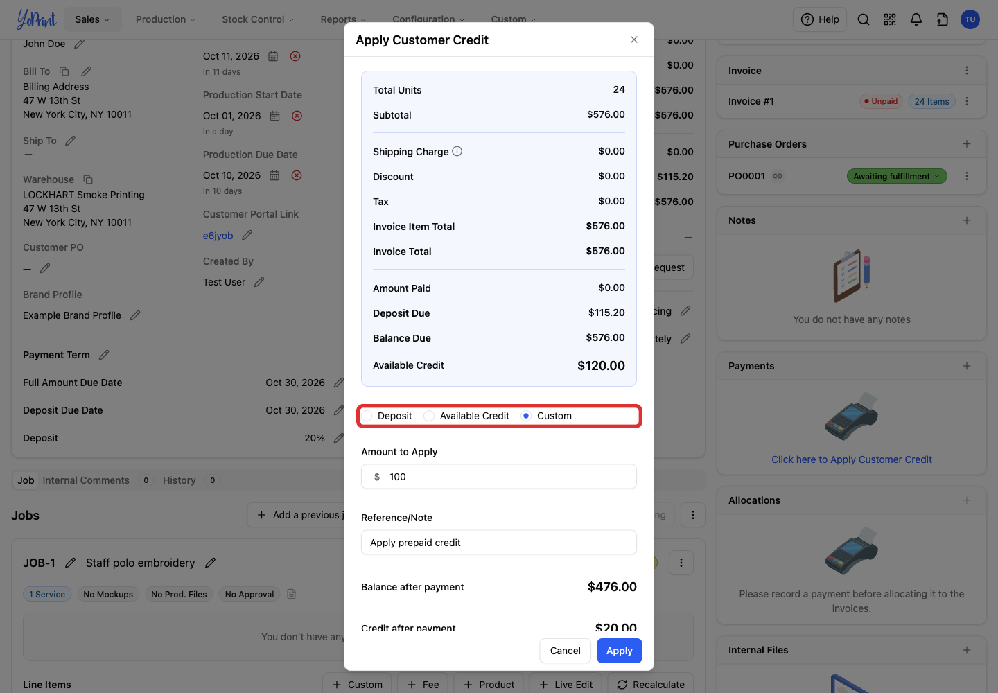 Credit amount options