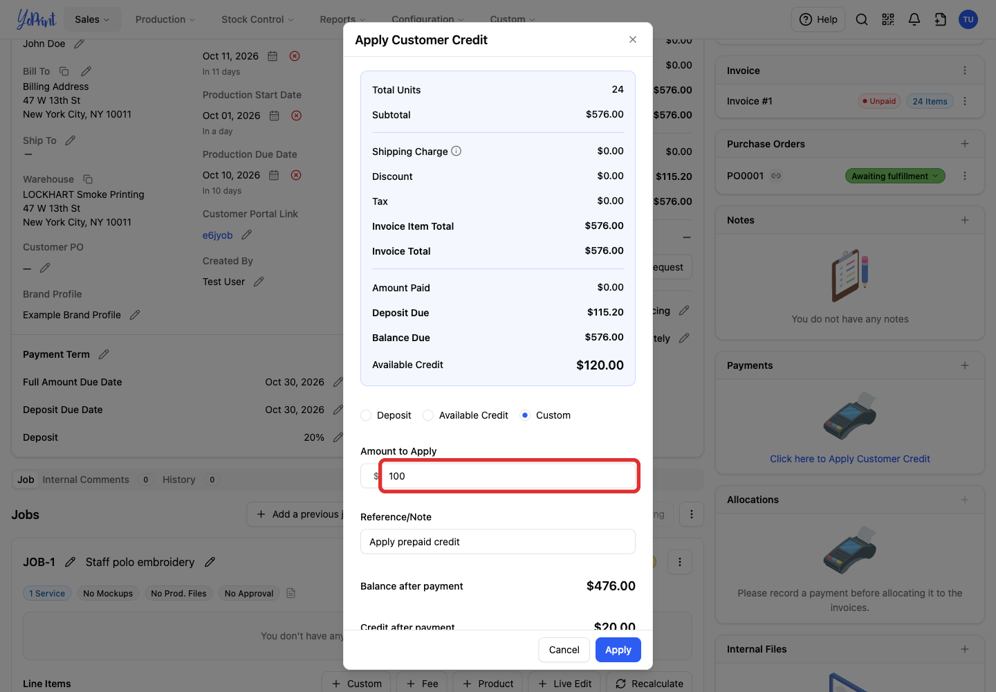 Custom amount to apply