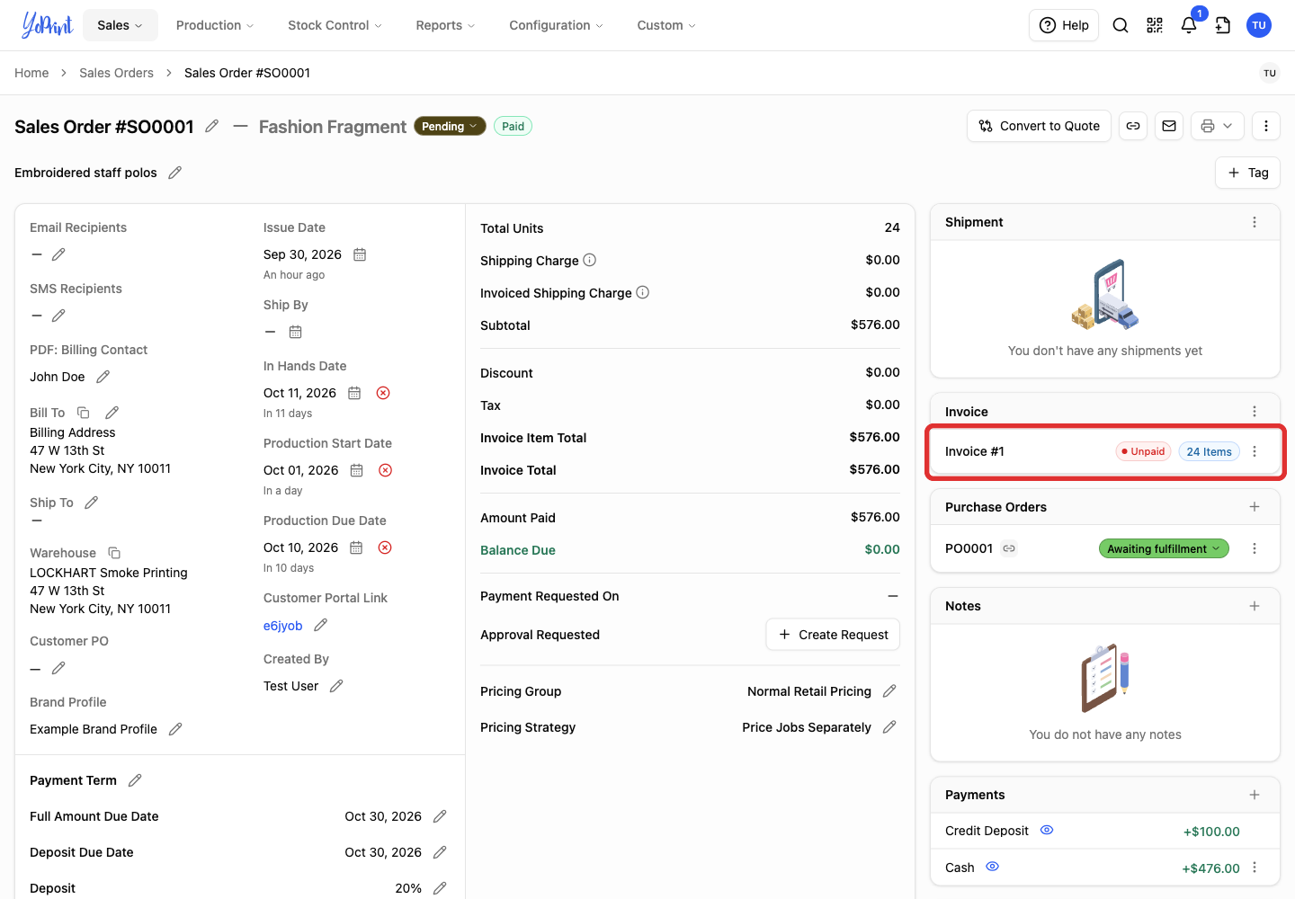 Open the paid order's invoice