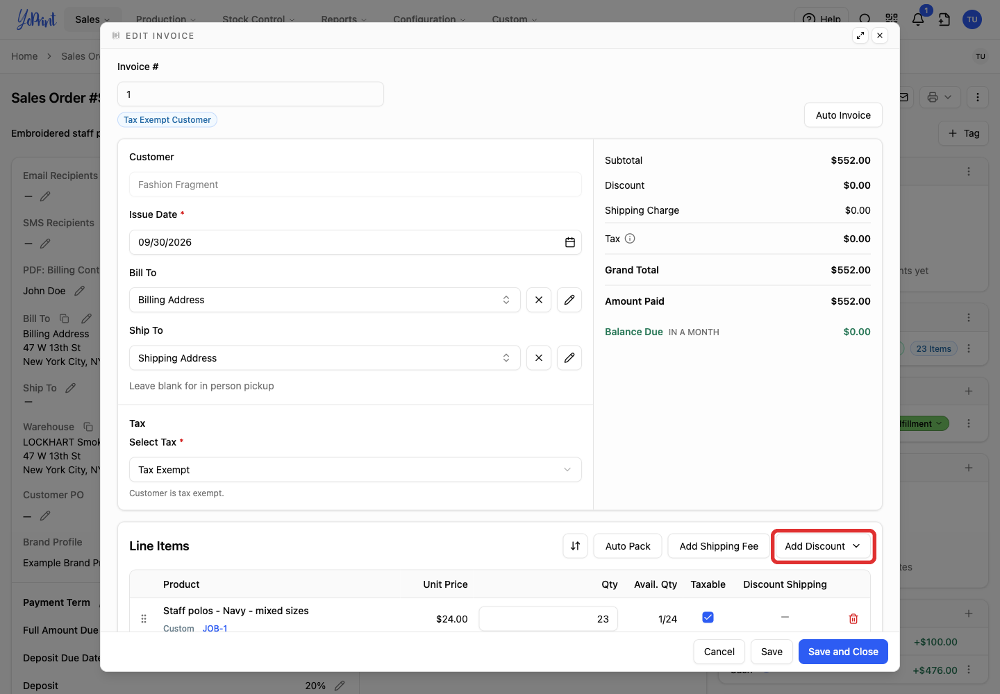 Add Discount on the invoice