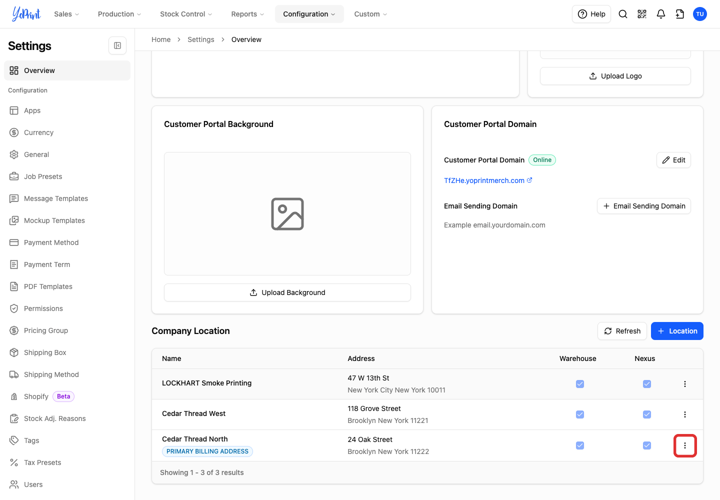 Open the default warehouse actions
