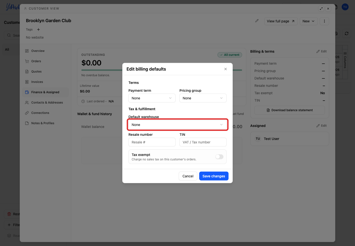 Open the default warehouse list