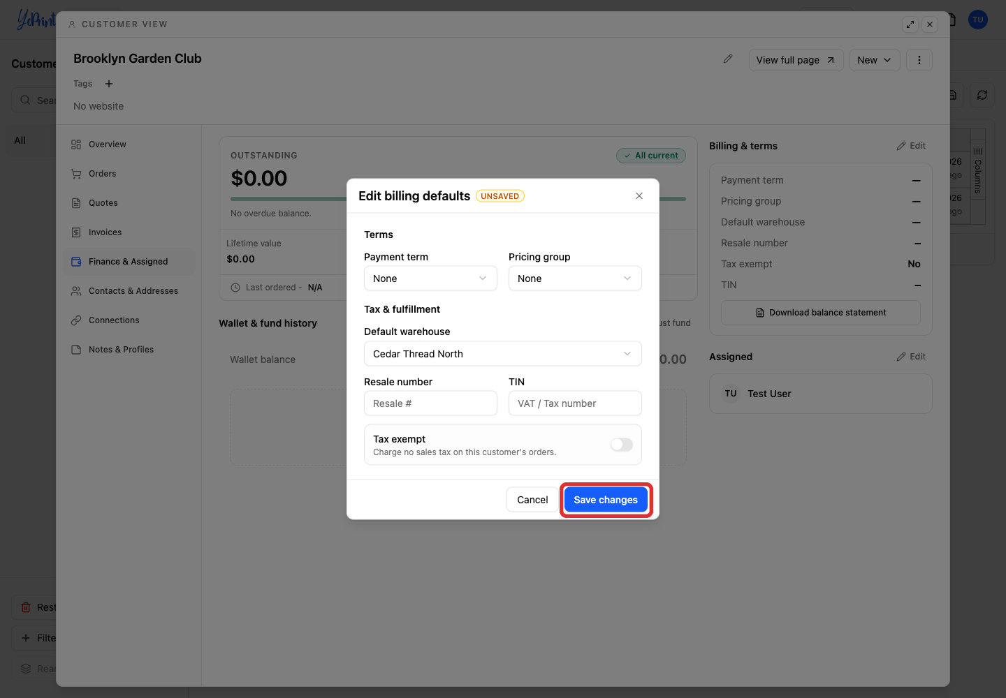 Save the customer warehouse preference