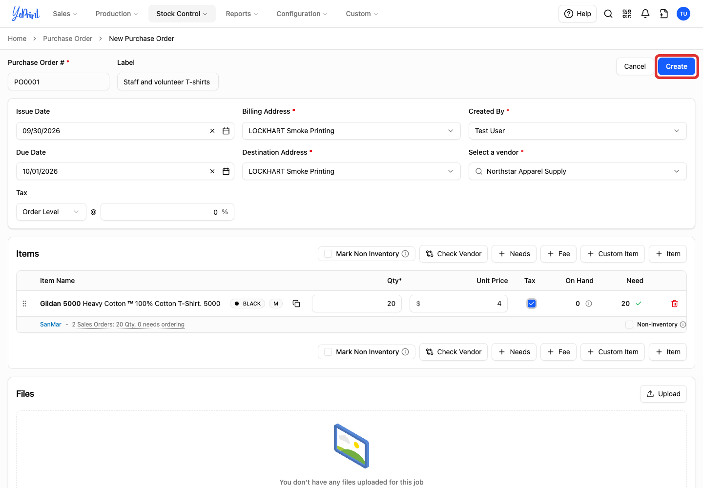 Create the completed purchase order