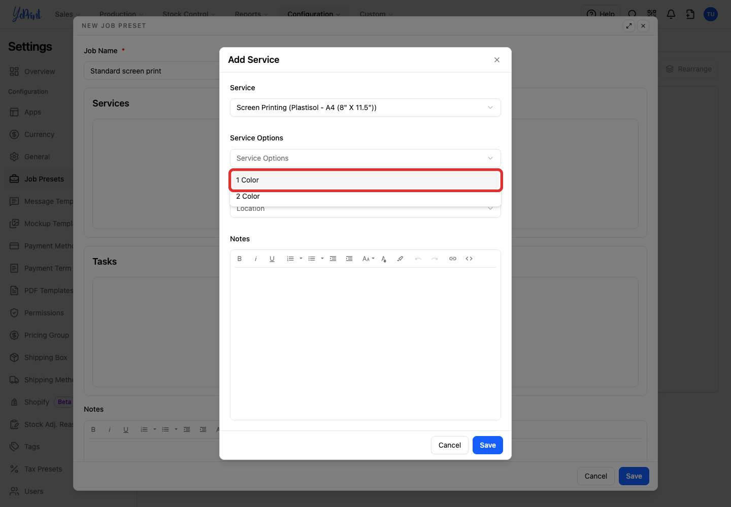 Select the service option