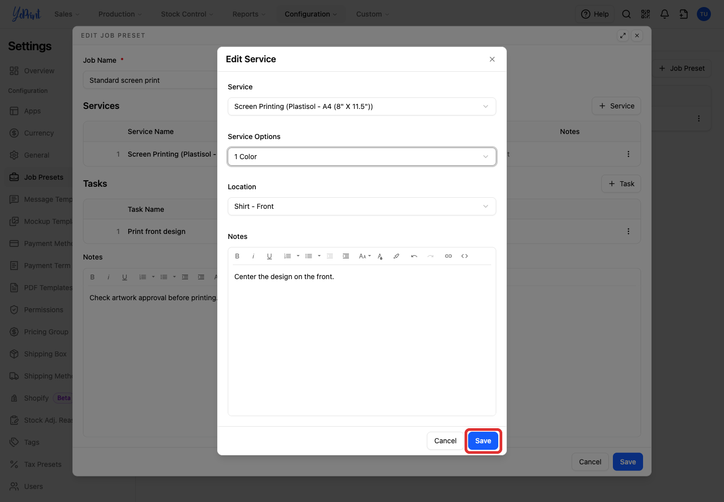 Save the service changes