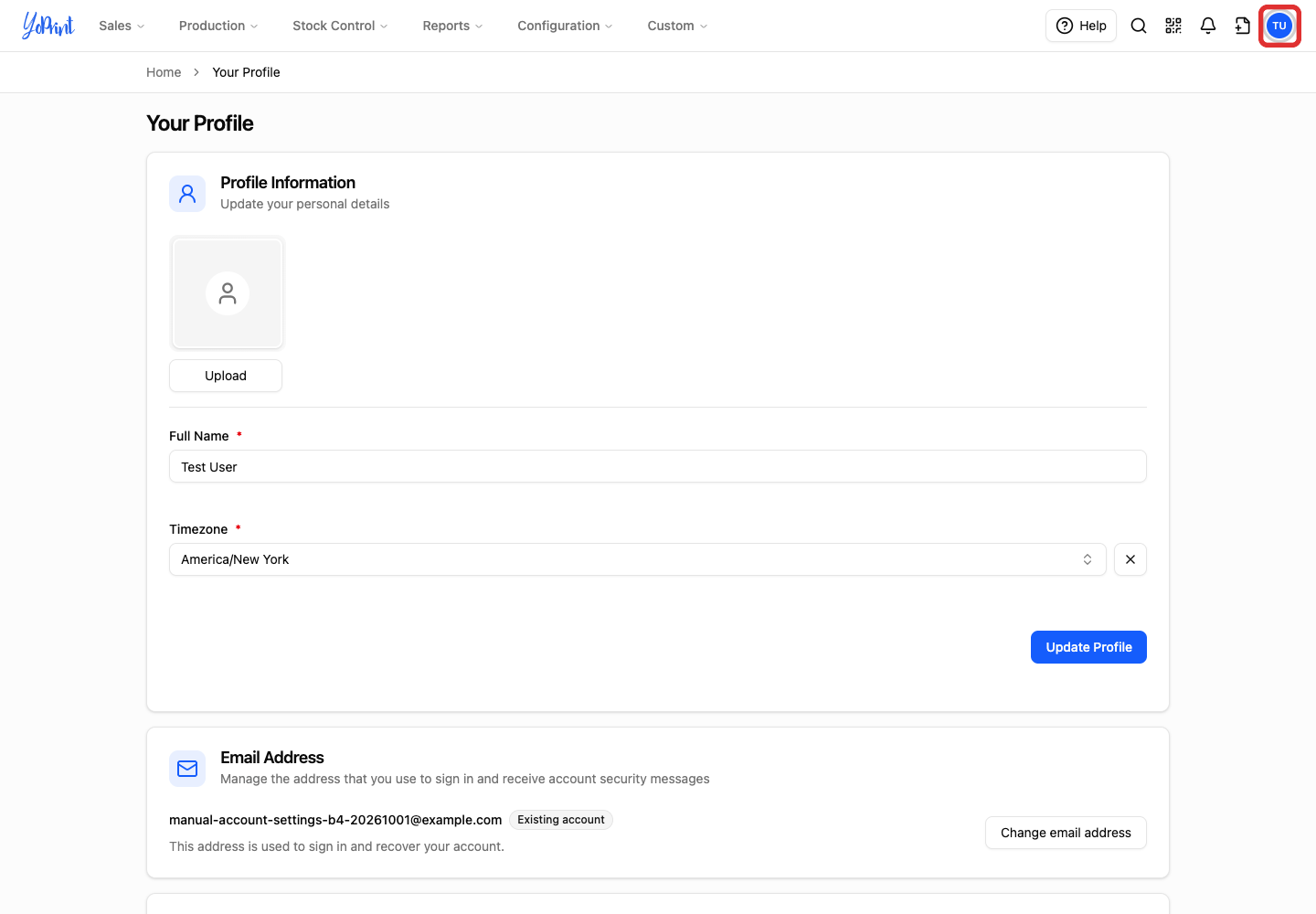 Open the profile menu