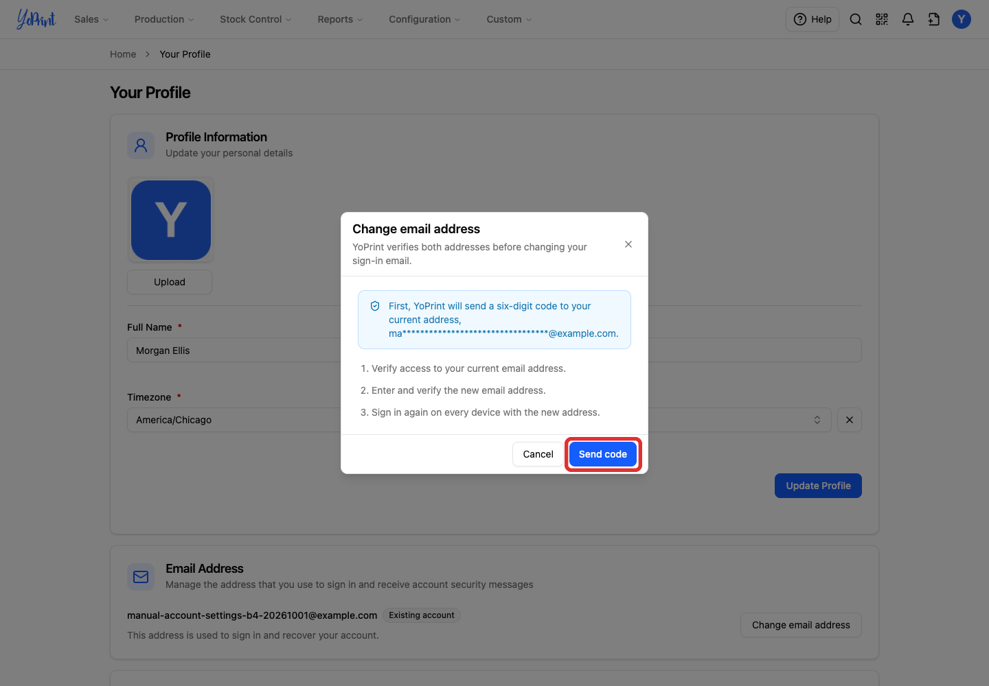 Send a code to your current email