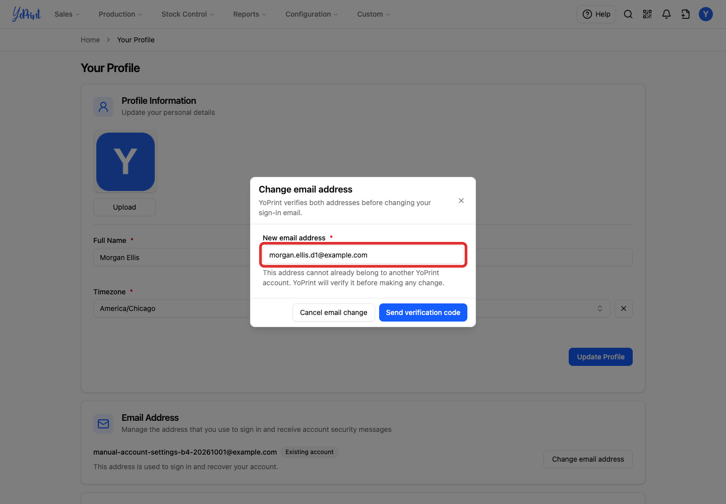 Enter the new email address