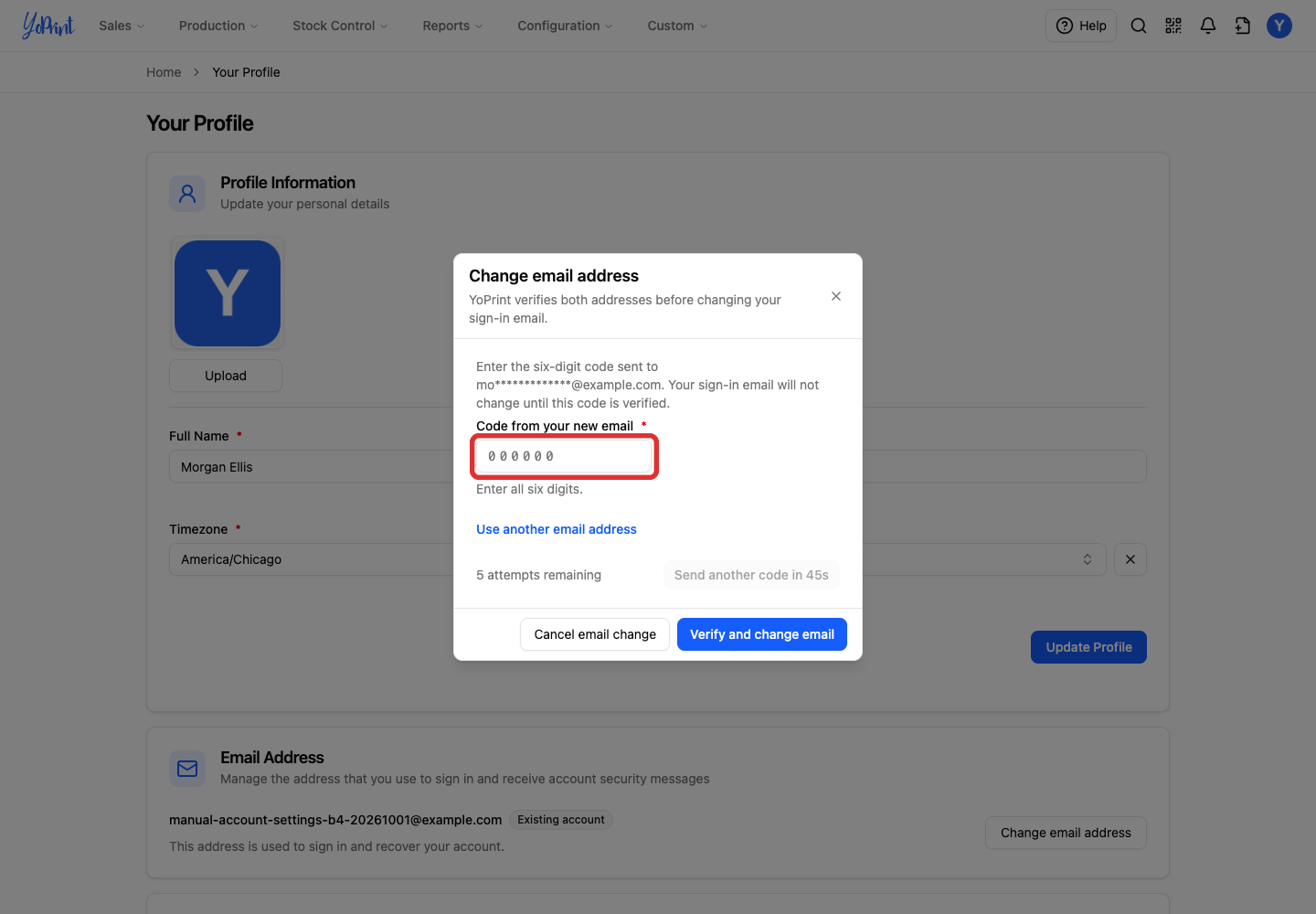 Enter the new email verification code