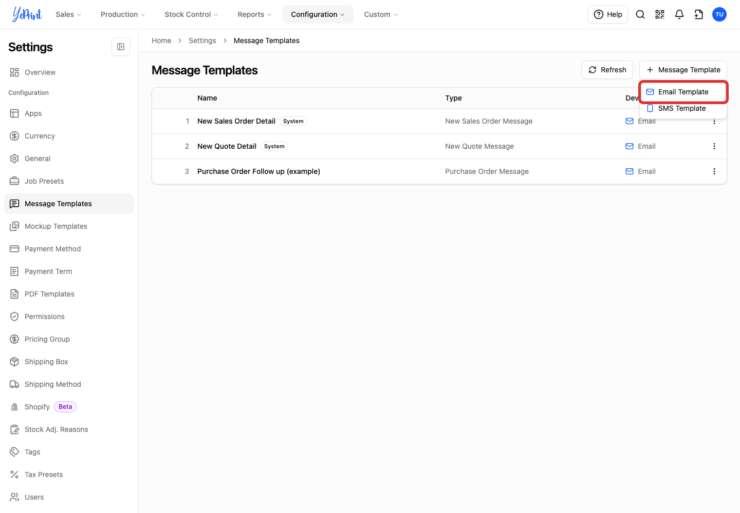 Choose an email template