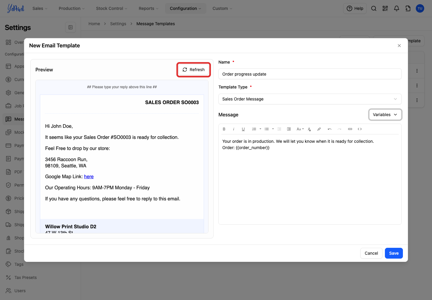 Refresh the message preview