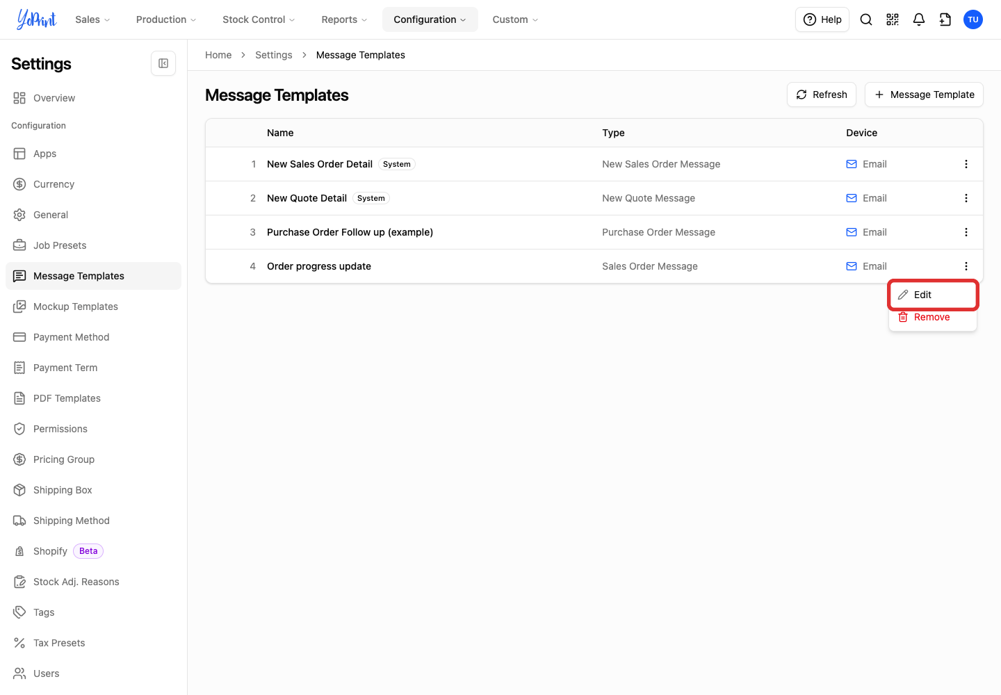 Edit the email template