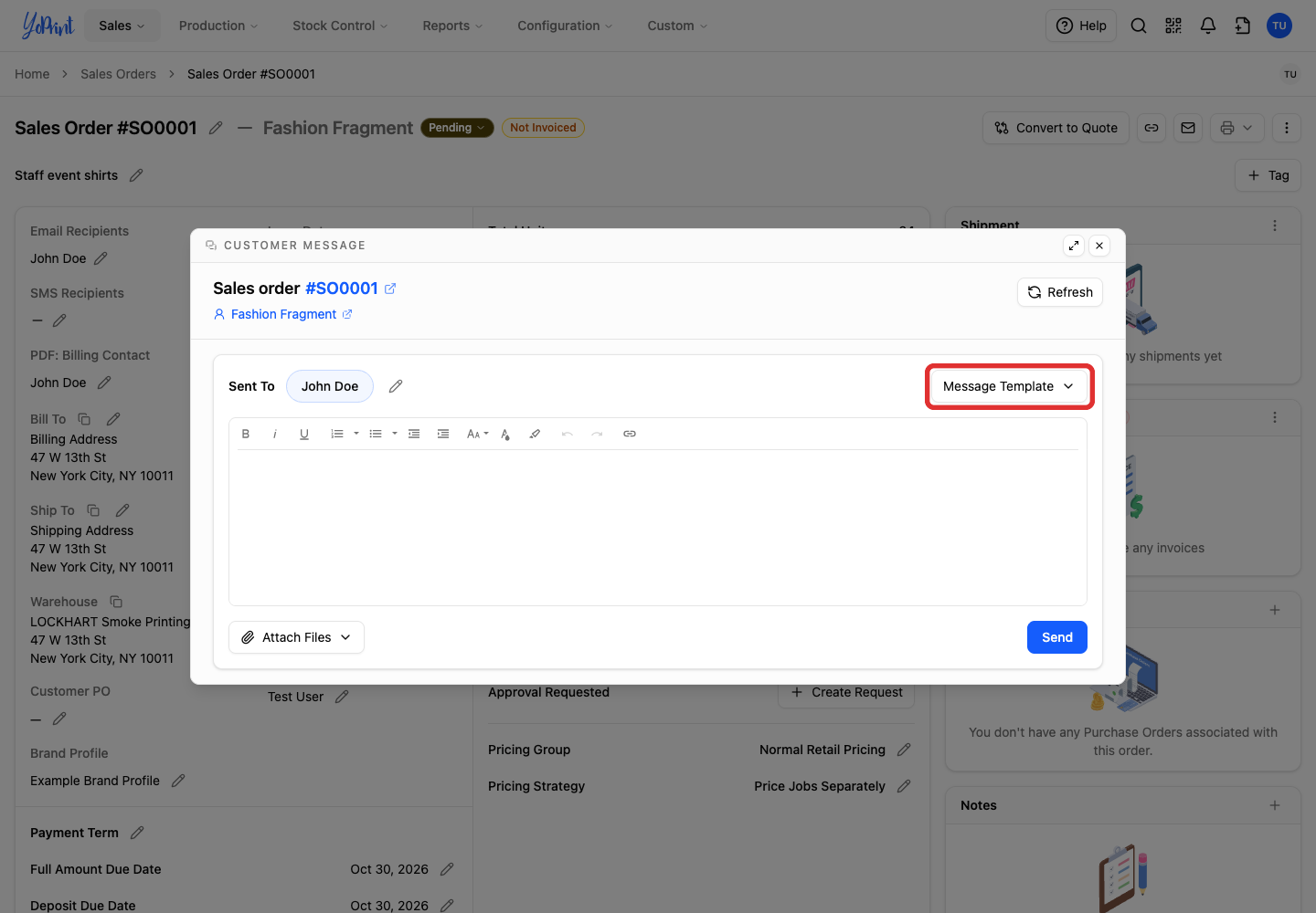 Open saved message templates