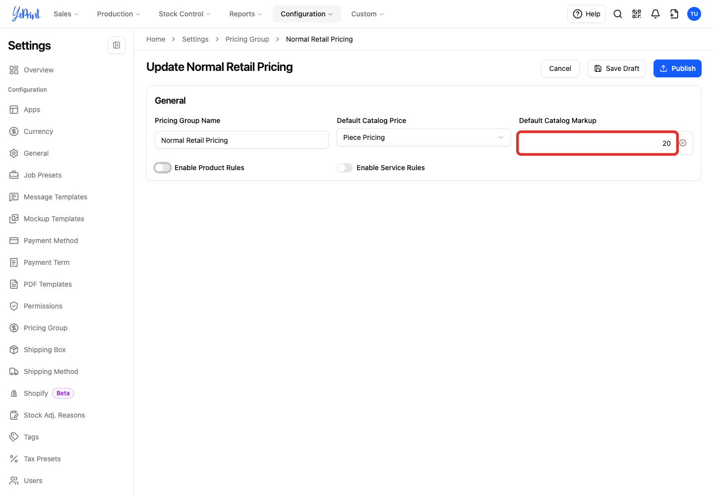 default markup