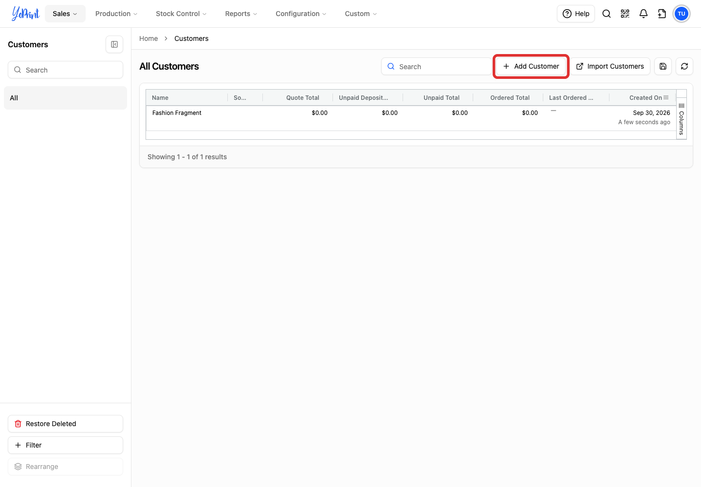 Click Add Customer.