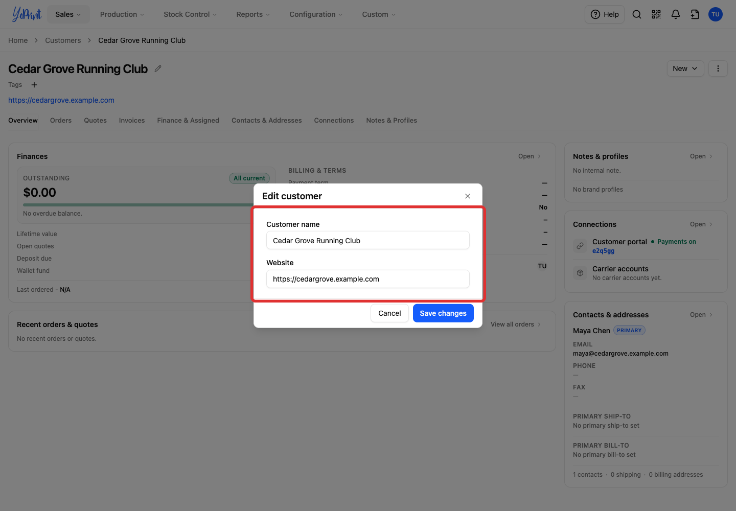 Change the Website or Customer name.